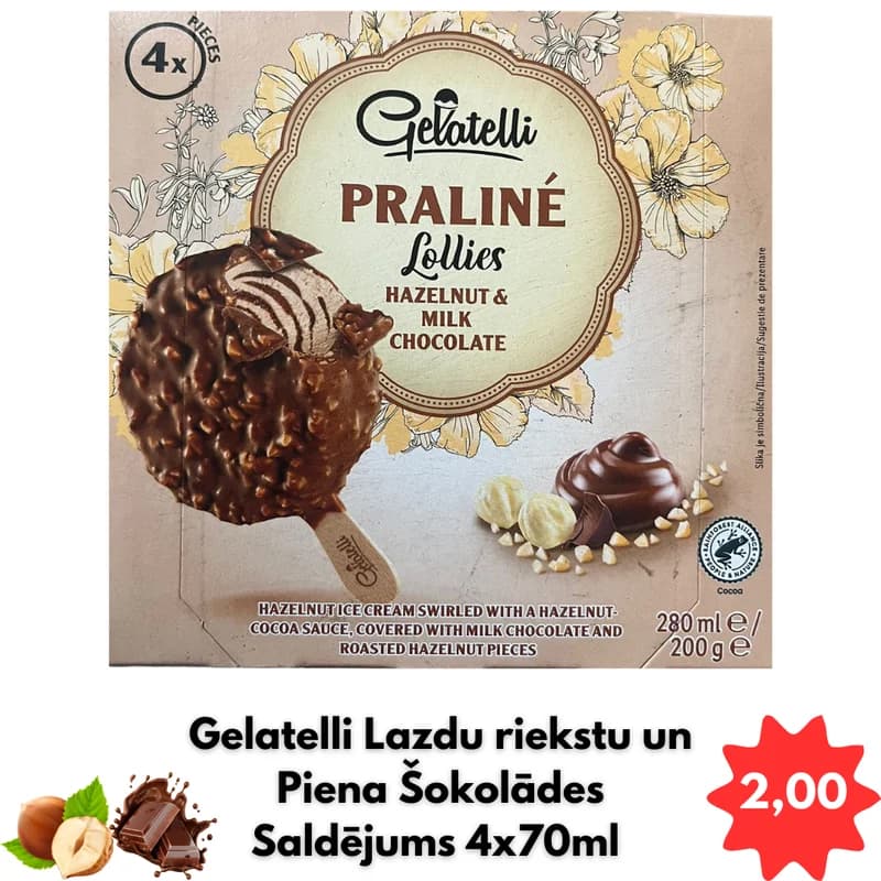 Gelatelli Praliné Lollies Lazda-Piena šokolāde