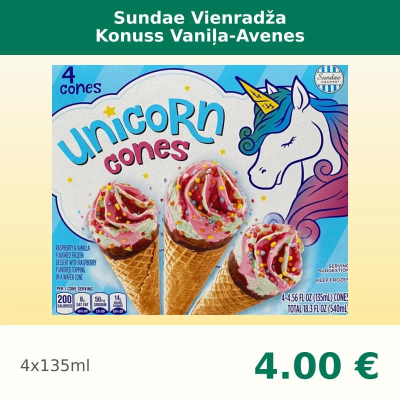 Sundae Vienradža Konuss Vaniļa-Avenes