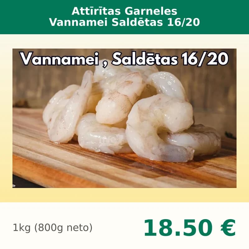 Attīrītas Garneles Vannamei Saldētas 16/20