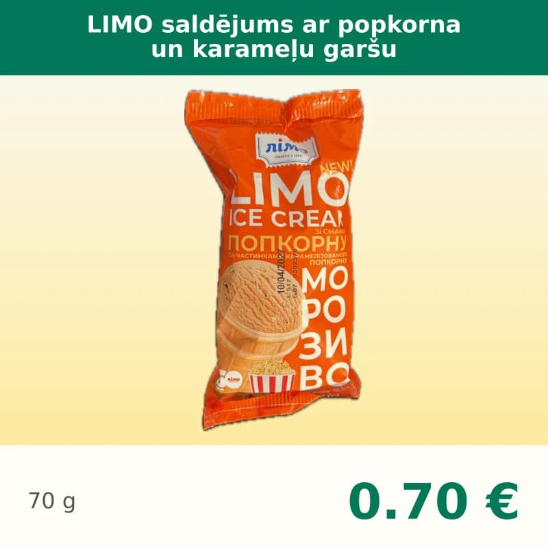 LIMO saldējums ar popkorna un karameļu garšu